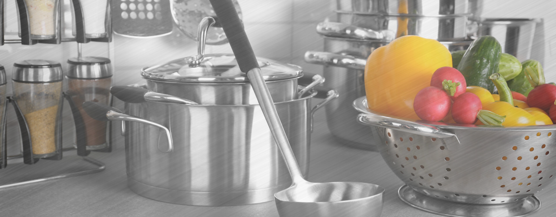 Groupe SEB - stainless steel pots, strainer and ladle