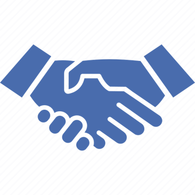 light blue icon of a handshake