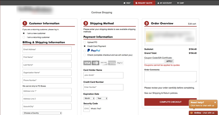 example of payments in checkout