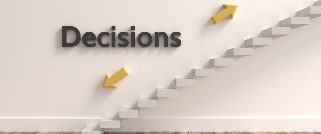word decision up down stairs used to show decisions made in platform comparison